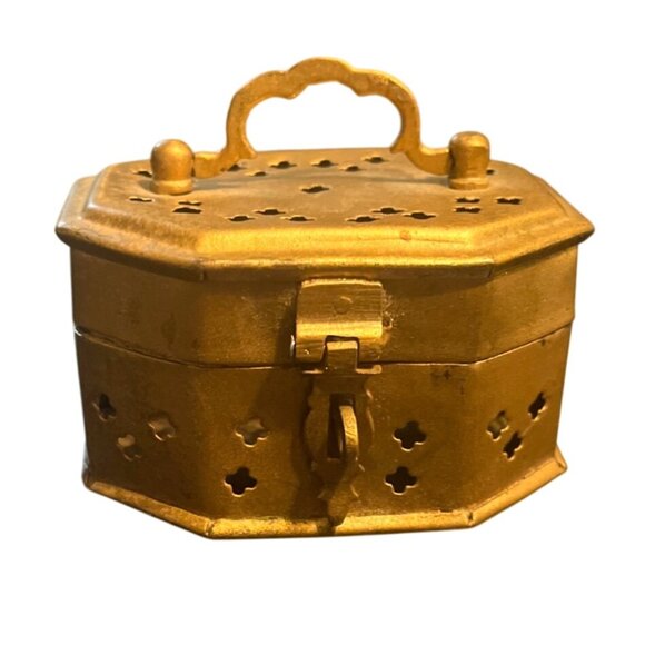 Vtg Brass Octagonal Cricket Trinket Incense Footed Box India - Picture 1 of 6